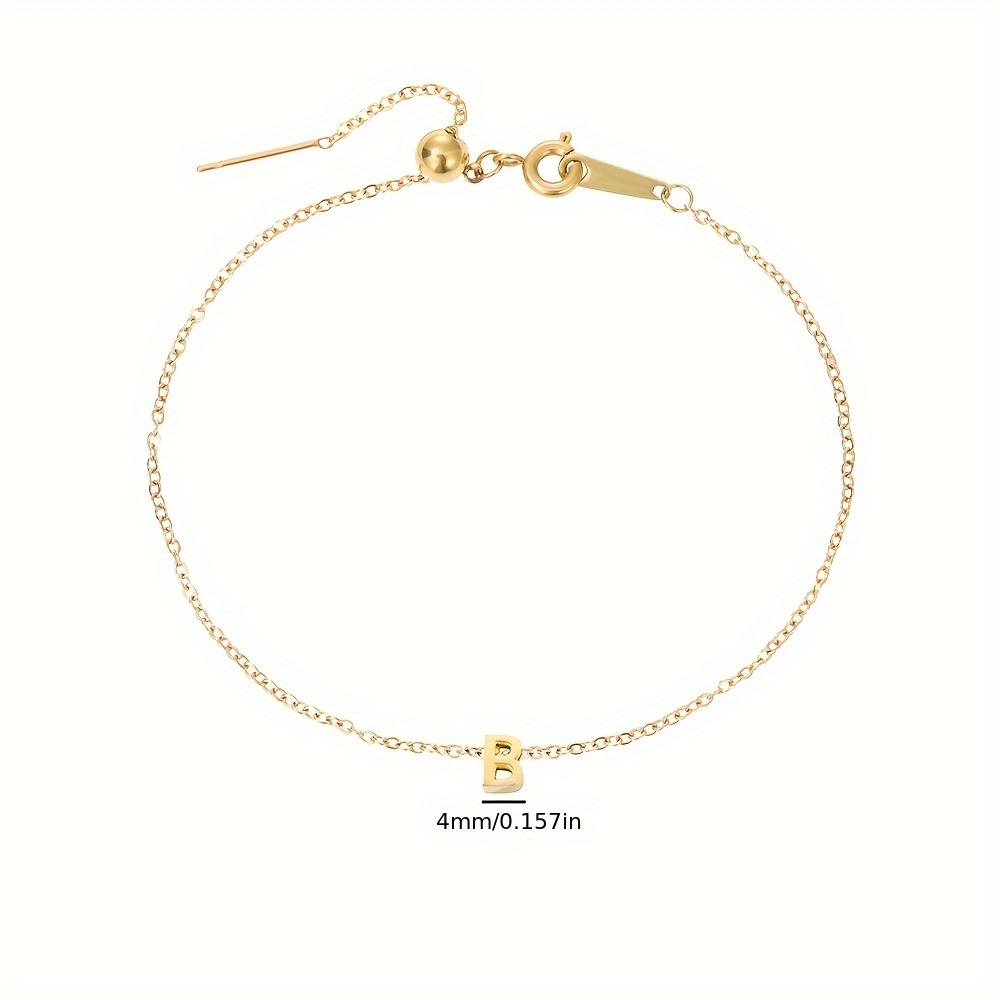 Golden Tone Stainless Steel Alphabet Bracelet Women Initial Charm Chain Link